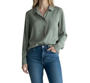 Rails Kate 100% Silk Mint Cactus Print Button Down Shirt Top S Small Sage Green